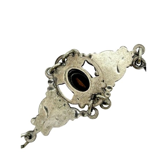 Sadie Green Vtg Bracelet Silver Tone Faux Amethyst Floral Filigree Panels Beads - Picture 12 of 16